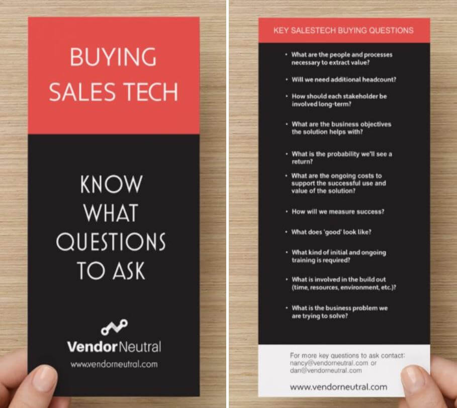 Sales Technology Buying Questions to Ask SAAS Vendors Front and Back Image